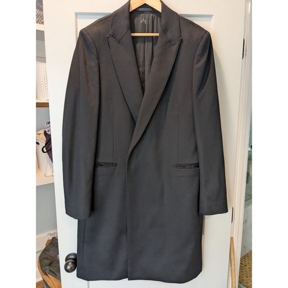 LNWOT ALLSAINTS Crawford Black Wool Silk Blend Tailored Long Coat‎ Blazer Mens L